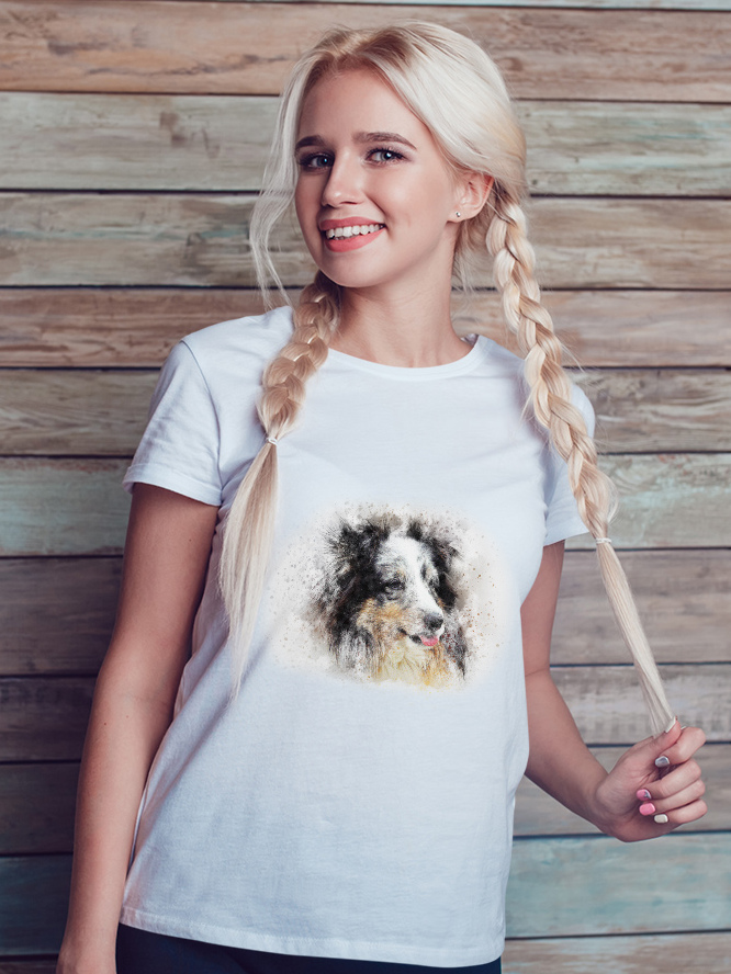 Damski t-shirt Psioszulka - Owczarek szkocki długowłosy collie - koszulka z portretem