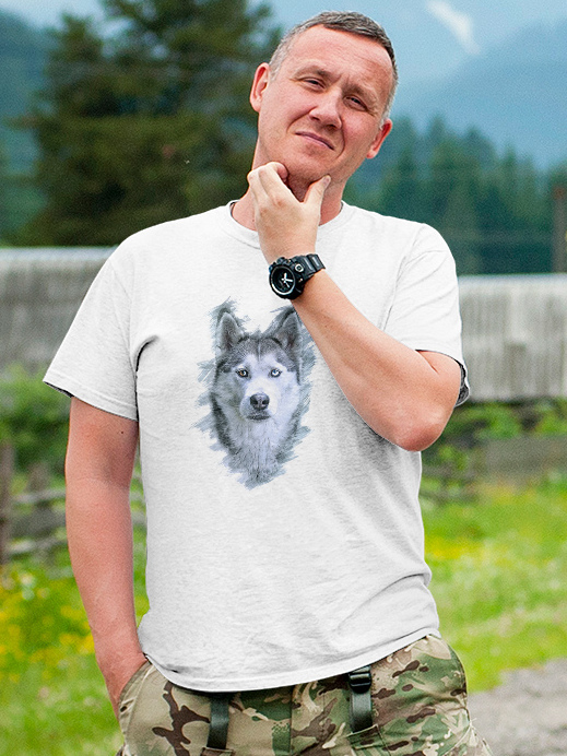 Damski t-shirt Psioszulka - Husky - Piękny wzór koszulki ze szkicem psa Haskiego