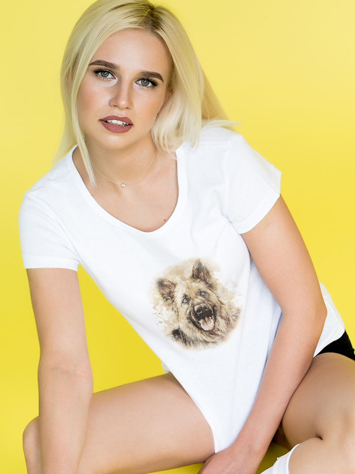 Męski t-shirt Psioszulka - owczarek niemiecki długowłosy - koszulka z portretem