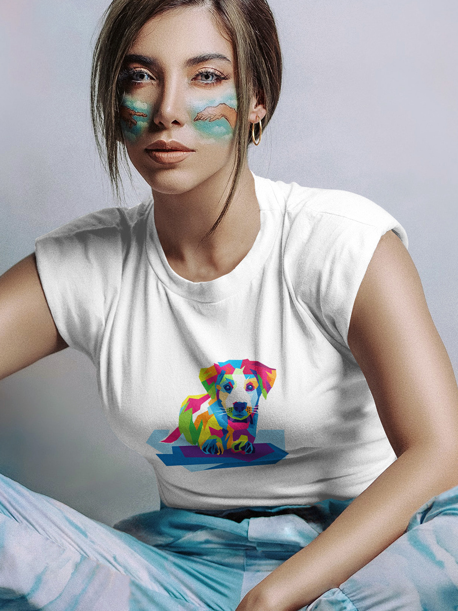 Męski t-shirt Psioszulka - koszulka z surrealistyczną kolorową grafiką szczeniaka