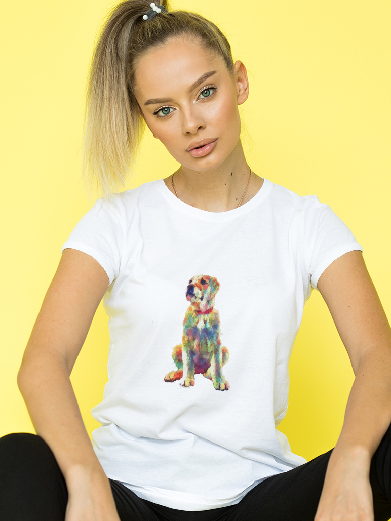 Damski t-shirt Psioszulka - bluzka z surrealistycznym psem - koszulka na prezent