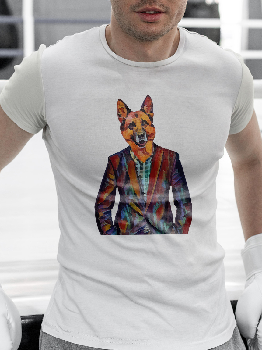 Męski t-shirt Psioszulka - koszulka Owczarek Niemiecki w garniturze - śmieszna koszulka