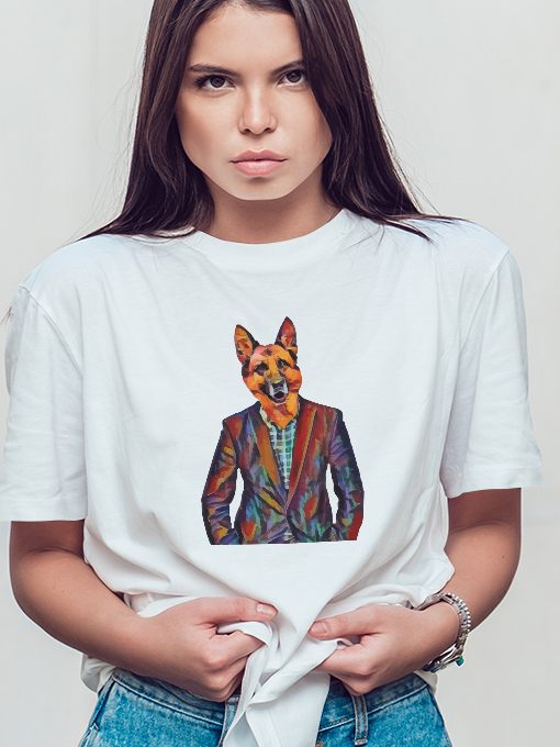 Damski t-shirt Psioszulka - koszulka Owczarek Niemiecki w garniturze - śmieszna koszulka