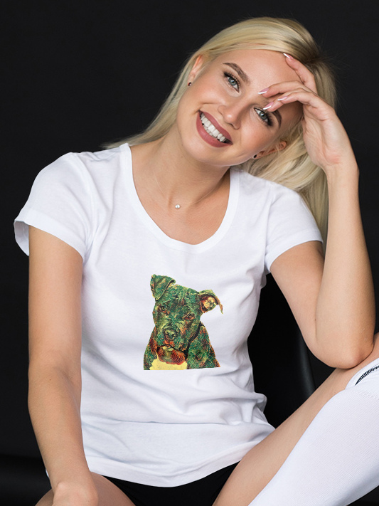 Damski t-shirt Psioszulka - koszulka z grafiką Pitbull