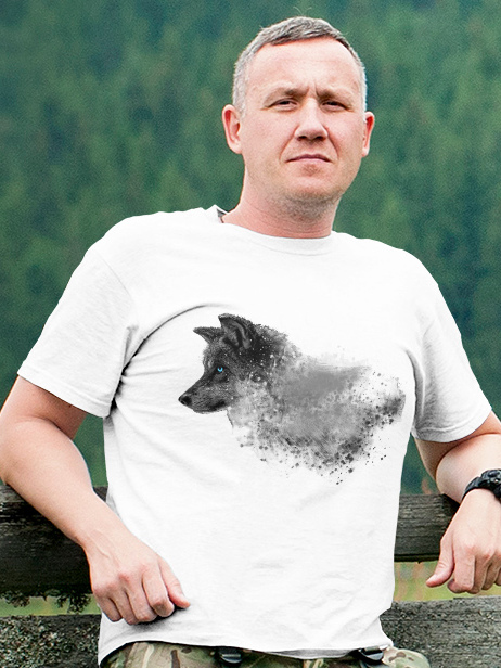 Damski t-shirt Psioszulka - koszulka z piekną szarą grafiką wilka