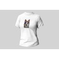 Damski t-shirt Psioszulka - bluzka z psem w okularach - surrealistyczna grafika