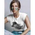 Damski t-shirt Psioszulka - koszulka z piekną szarą grafiką wilka