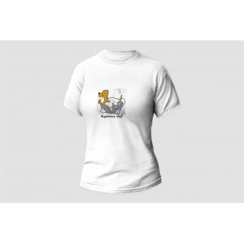Damski t-shirt Psioszulka - Kąpiemy się? Zabawna grafika psa