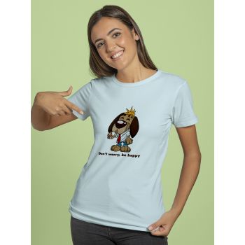 Damski t-shirt Psioszulka - Don't Worry, Be Happy! Śmieszna grafika psa