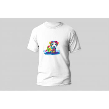 Męski t-shirt Psioszulka - koszulka z surrealistyczną kolorową grafiką szczeniaka