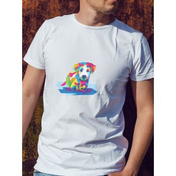 Męski t-shirt Psioszulka - koszulka z surrealistyczną kolorową grafiką szczeniaka