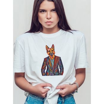 Damski t-shirt Psioszulka - koszulka Owczarek Niemiecki w garniturze - śmieszna koszulka