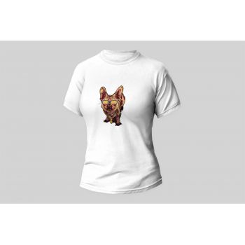 Damski t-shirt Psioszulka - buldożek w okularach
