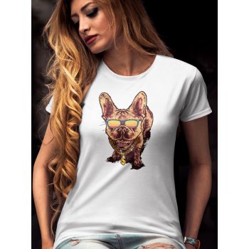 Damski t-shirt Psioszulka - buldożek w okularach