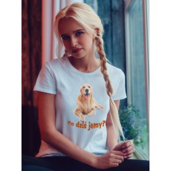 Damski t-shirt Psioszulka - golden retriever - co dziś jemy?