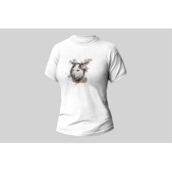 Damski t-shirt Psioszulka - husky z niebieskimi oczami - portret